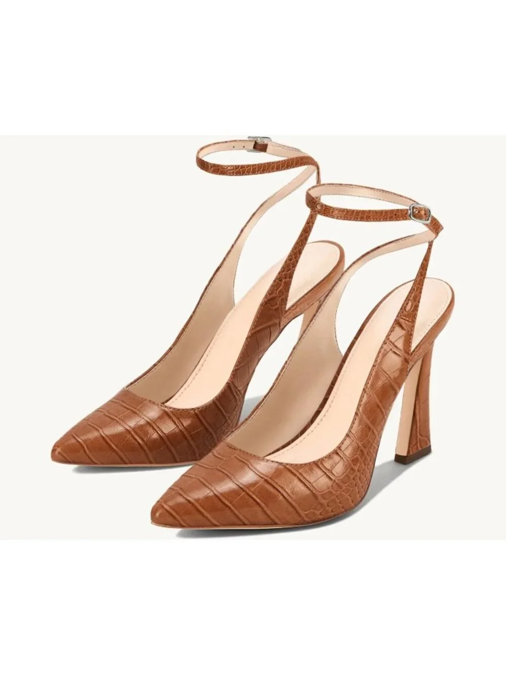 Women's Caramel Strap Heels Pointed Toe Pump Shoes Slingback Wedding Dress Shoes - Picture 6 of 6